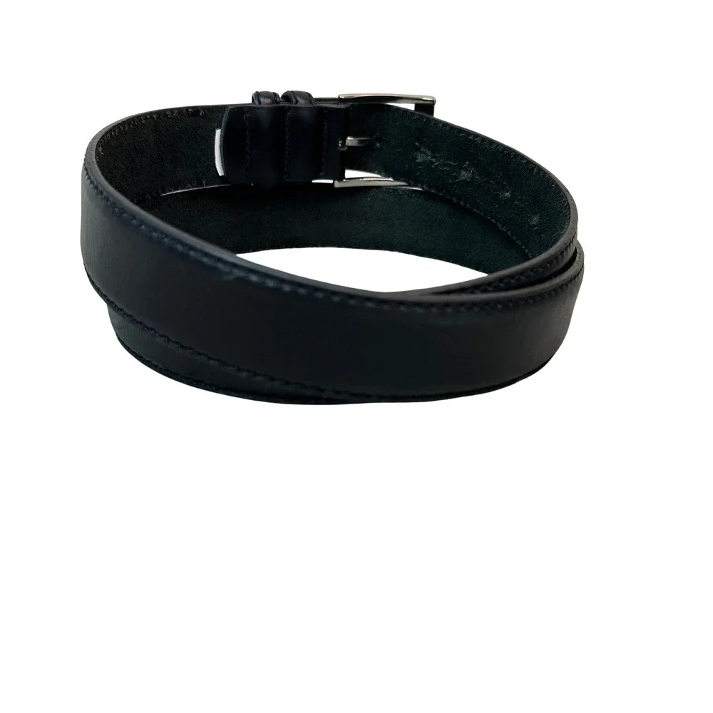 Florsheim Mens Black Genuine Leather Dress Belt Silver Buckle Size 40